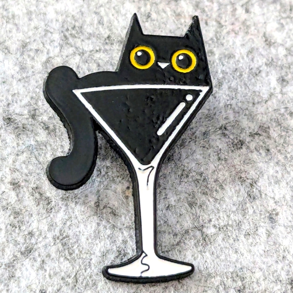 🍸 Martini Cat Pin Enamel Lapel Brooch